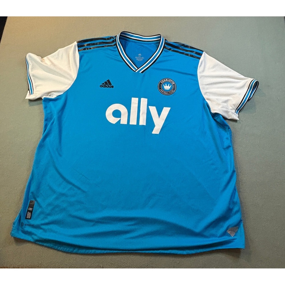 Adidas Charlotte FC Soccer Jersey Mens 3XL Blue Ally Sponsor 2022 2023 Authentic